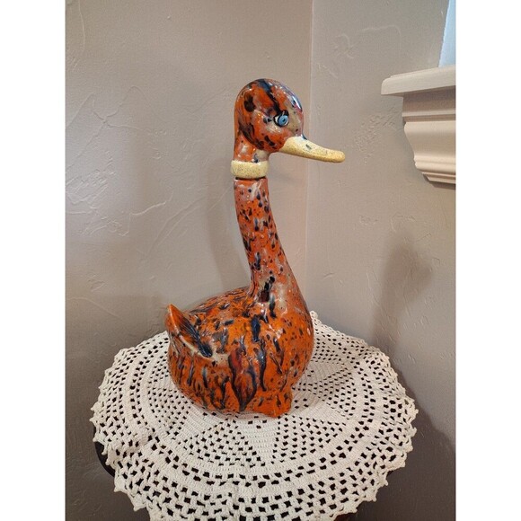 Handmade Speckled Duck Decanter Orange With Multicolor Spots Duck Collector - Picture 9 of 12
